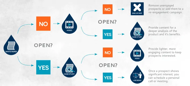 Flowchart of email marketing campaign goals that end in action by user