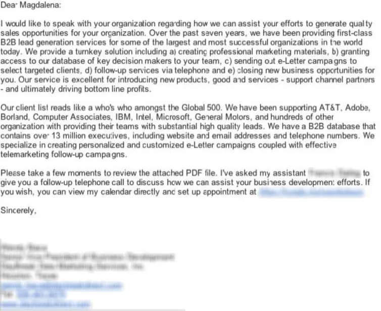 Example of a poorly written self-centered follow-up email to convert a B2B customer