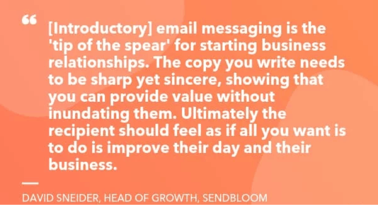 Quote on email messaging by David Sneider on orange background