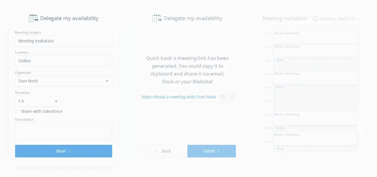 Delegate calendar for scheduling a meeting