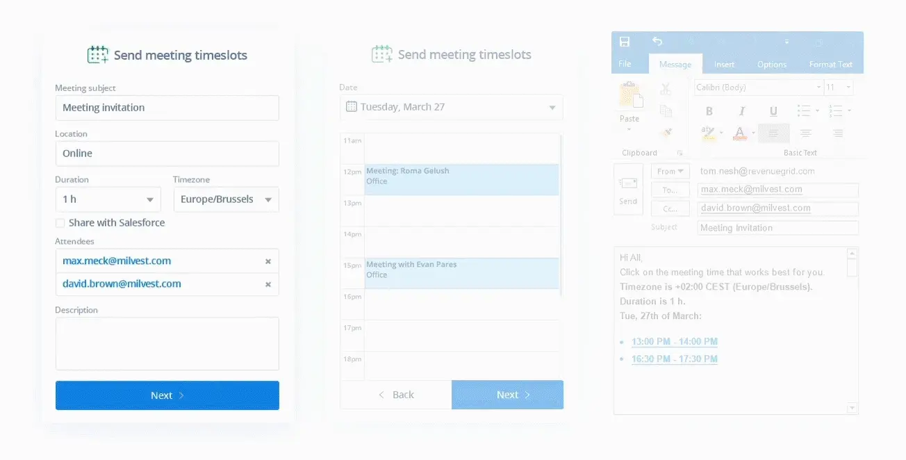 Calendar appointment slots for scheduling a meeting