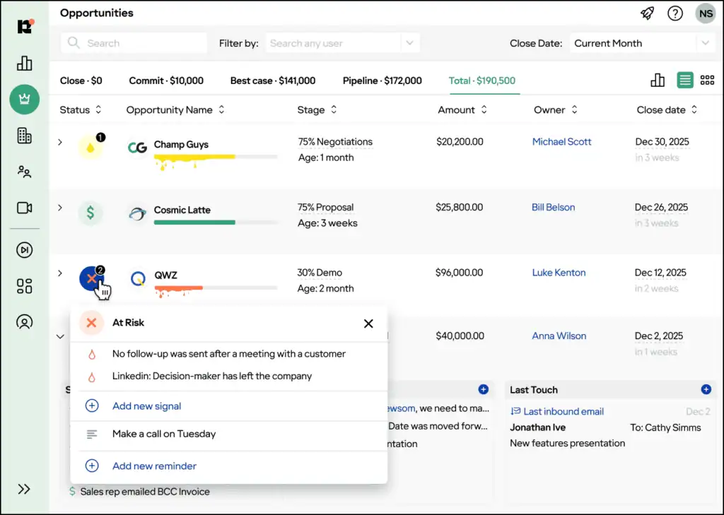 Revenue Grid product screenshot showing deal pipeline